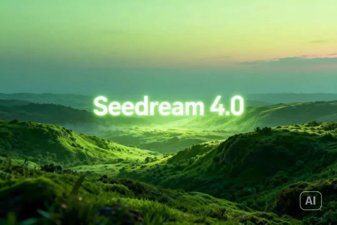 Official ByteDance Seedream launch image over a green landscape